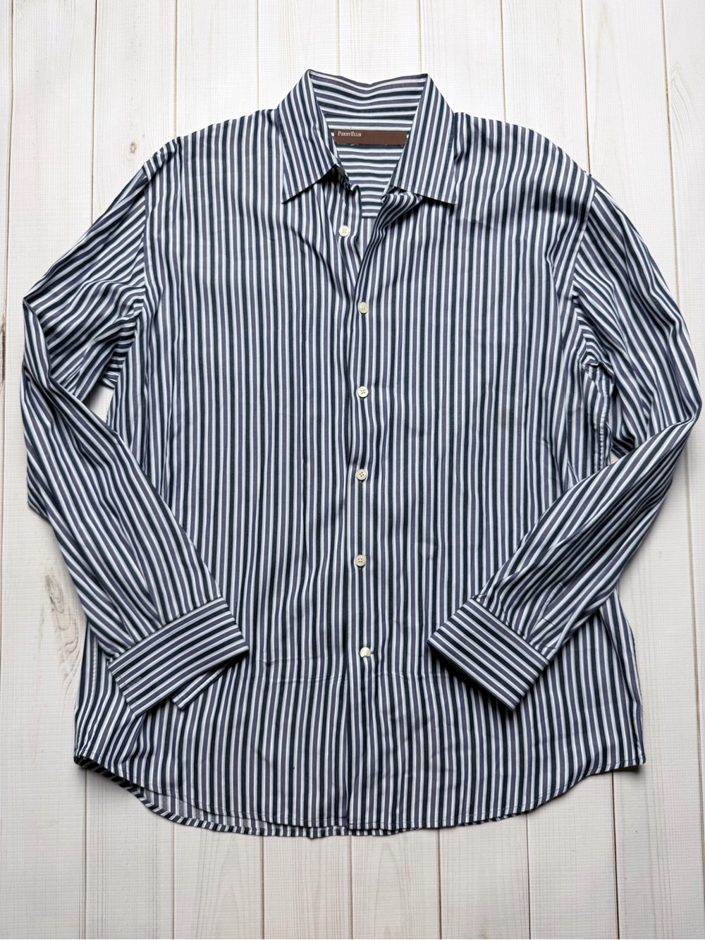 Perry Ellis Striped Button-Up Dress Shirt - Men's Long Sleeve - Size Large